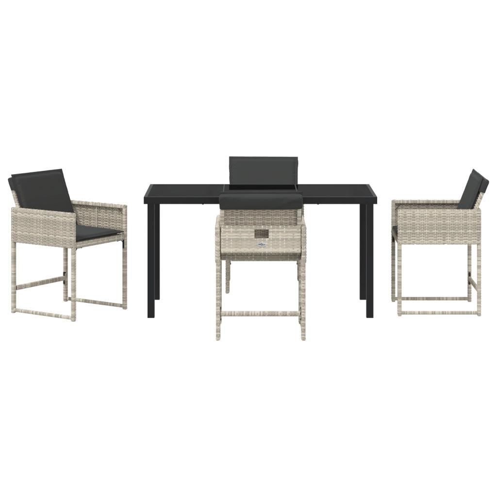 Set da Pranzo da Giardino a 5 Pezzi con Cuscini Grigio Chiaro in Rattan Polimerico