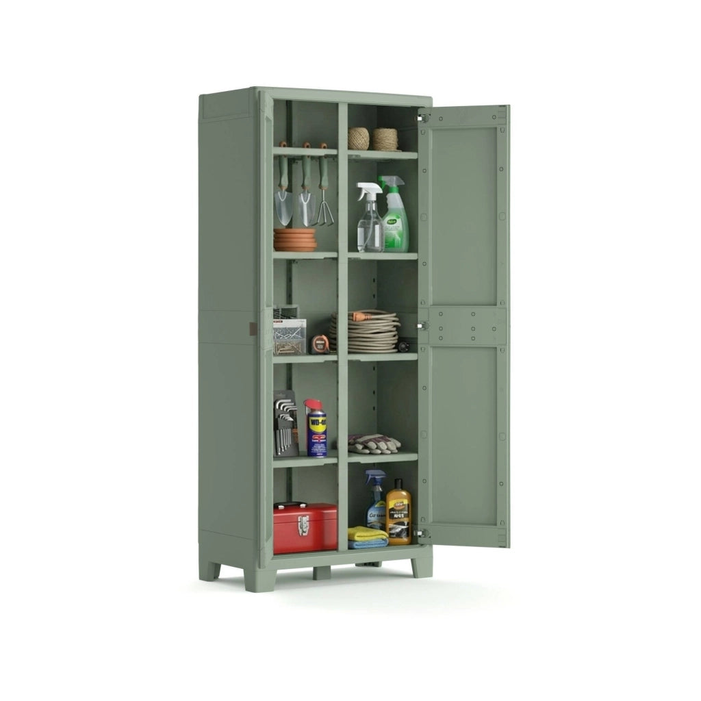 Armadio da esterno Quesnel, Mobile outdoor, Mobiletto giardino multiuso, Made in Italy, 80x44 h182 cm, Grigio e Verde