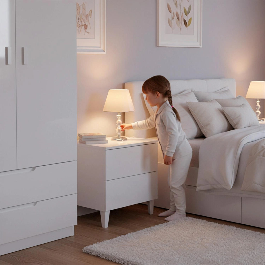 Comodino Moderno Con 2 Cassetti Mobile Da Camera Da Letto Con Piedini Struttura Compatta In Melaminico Antigraffio Montaggio Facile 50 X 34 X 39 Cm Bianco Lucido