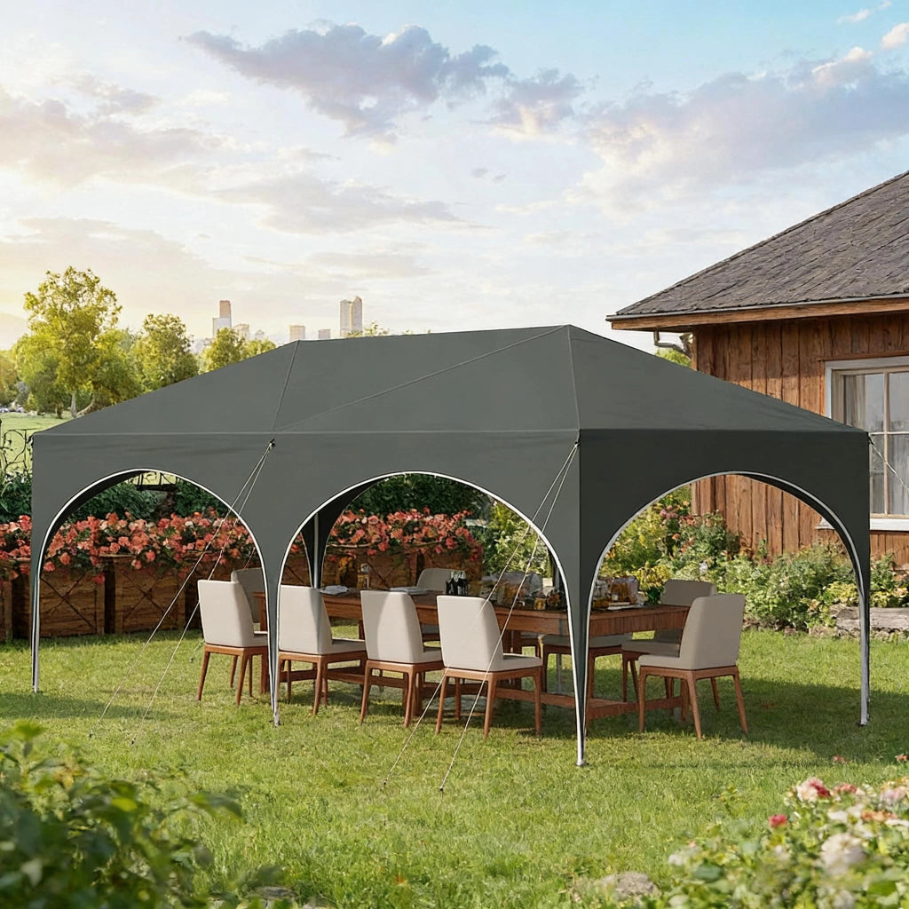 Gazebo 3x6 m grigio con 6 pareti laterali, tetto impermeabile e protezione UV