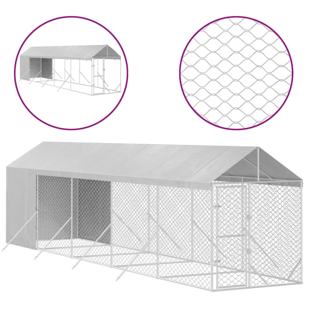 Cuccia/gabbia/recinto/zaino per animali da esterno con tetto argentato 2 x 10 x 2,5 m Argento 02_0041894