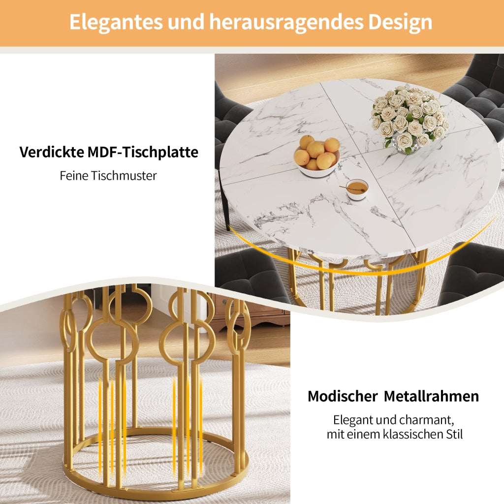 TAVOLO DA PRANZO 100x100x76 cm MDF e metallo bianco oro