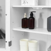 kleankin Armadietto Pensile Bagno a 2 Ante in Legno e Vetro con Ripiano Regolabile, 55x20x65 cm, Bianco