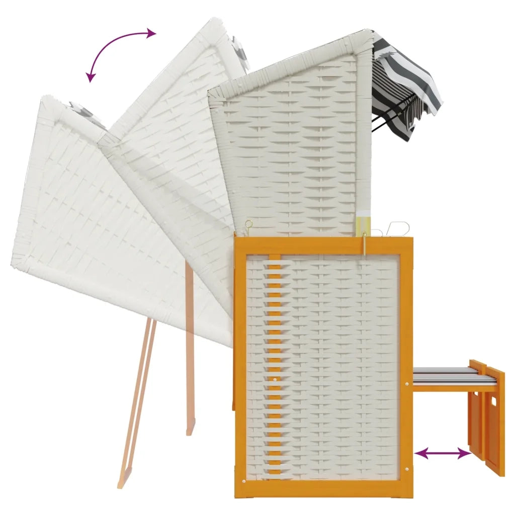 Strandkorb Cuscini Polyrattan e Legno Massello Bianco e Grigio