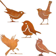 Set di decorazione per alberi a 5 pezzi, naturale patina di ruggine, decorazione per giardino fiori retro Tit Wren