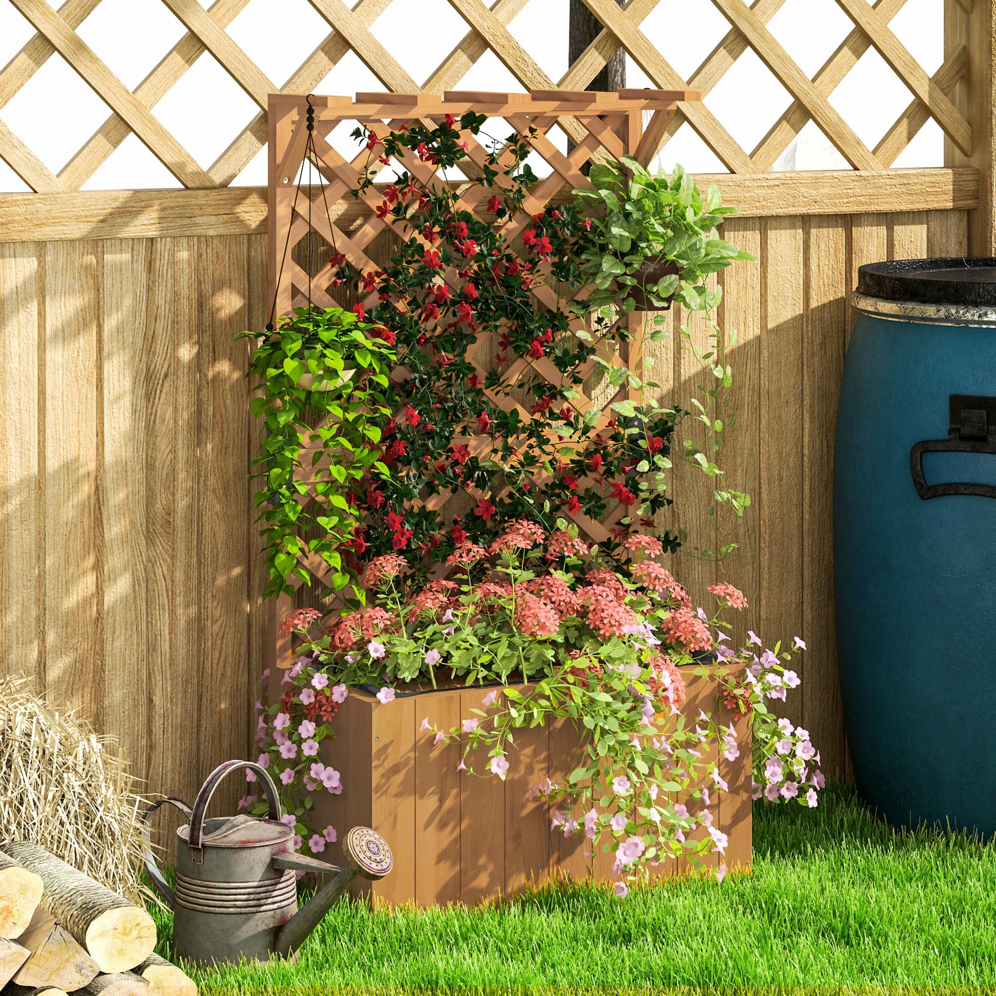 Letto per Orto Rialzato con Traliccio per Rampicanti e Pergola Superiore 64x33x122 cm in Legno di Abete