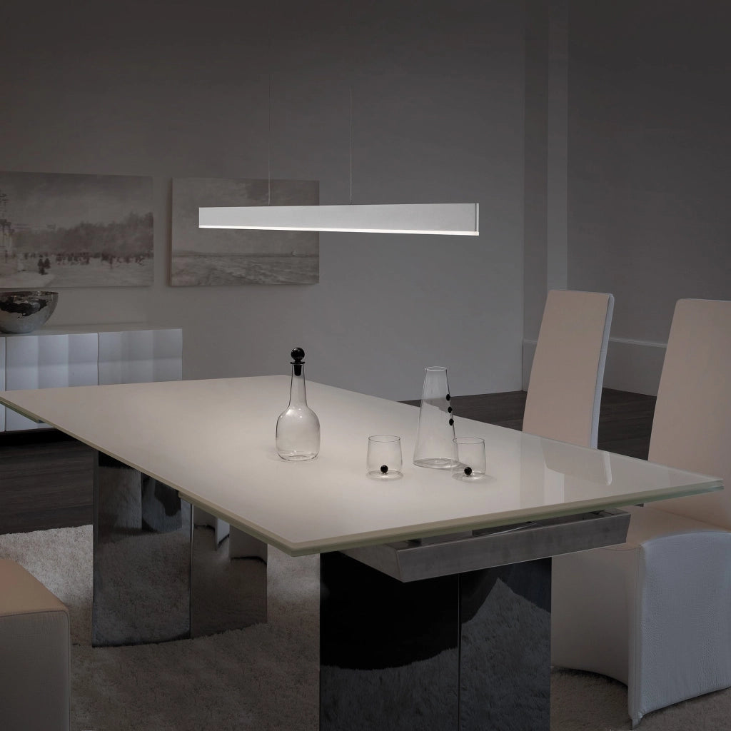 Riga Lampada a Sospensione LED 40W 3551 Lumen 3000K Alluminio Bianco Opaco Diffusore Satinato Design Lineare Moderno per Interni 120x1x250 cm
