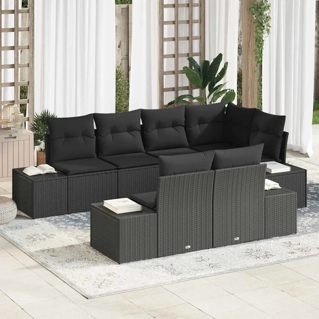Set Divano da Giardino con archiviazione 7 pcs Nero polyrattan 3355772