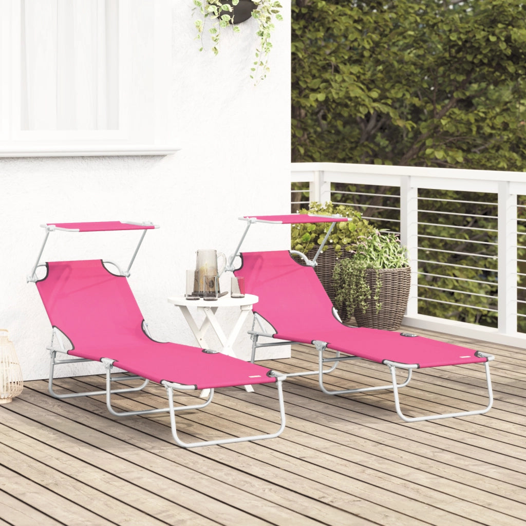 Lettini Prendisole Pieghevoli 2 pz con Tettuccio Rosa Tessuto Oxford 600D