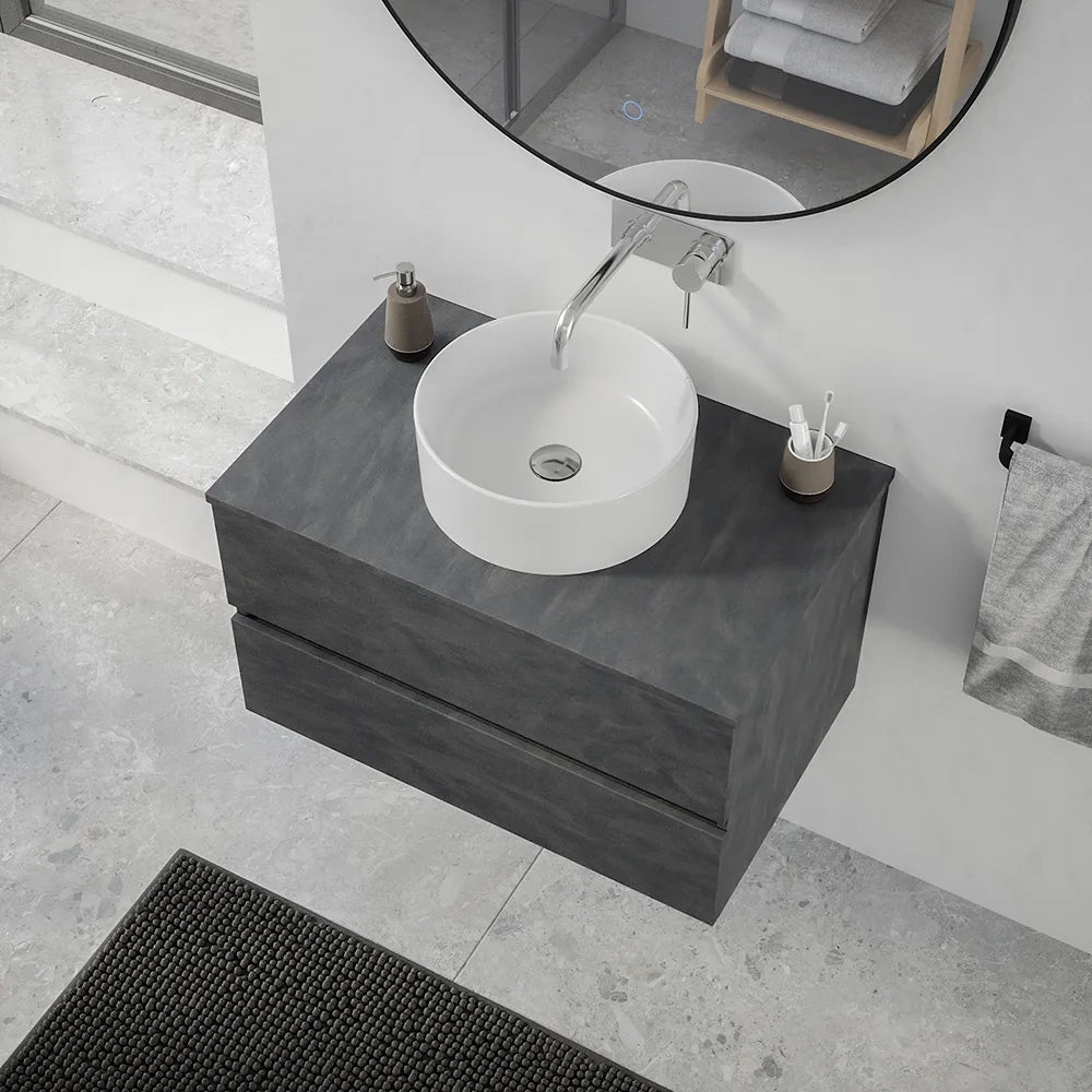 Mobile da bagno sospeso 70 cm effetto cemento scuro con top | Yili