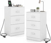 Comodino Camera da Letto 37 x 34 x 66,5cm, Cassettiera in Legno Moderno con 3 Cassetti, Mobile Salvaspazio per Soggiorno, Ufficio e Camerretta (2,Bianco)