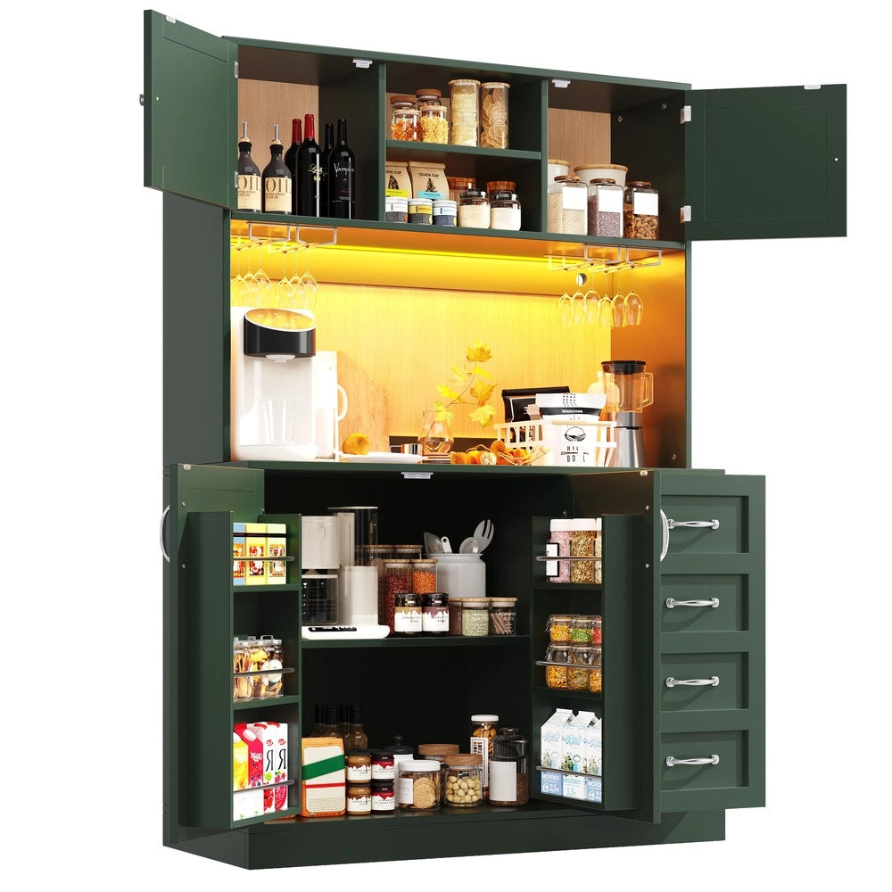 Credenza con LED e Cassetti ¨C Xylo ¨C Verde/Nero/Bianco, 4 Ante, 120x40x188