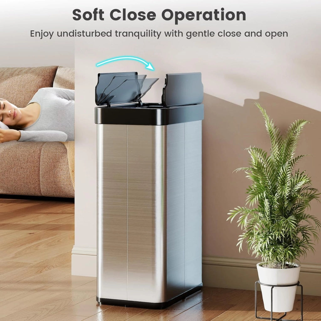Bidone Spazzatura 60L con Coperchio, Bidone Automatico senza Contatto con Risposta Rapida e Pannello di Controllo, Cestino in Acciaio Inox con Sensore di Movimento per Bagno e Cucina (Argento)