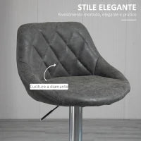 Set 2 Sgabelli da Bar con Altezza Regolabile, Base in Metallo e Seduta Finta Pelle, Sgabelli Alti Moderni Girevoli con Schienale e Poggiapiedi 46x48x83-104cm, Grigio Scuro