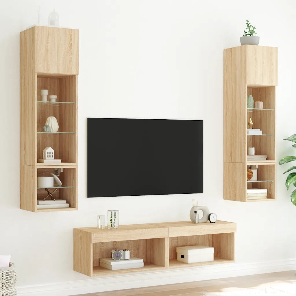 Mobili TV a Muro con LED 6pz Rovere Sonoma Legno Multistrato 3216624