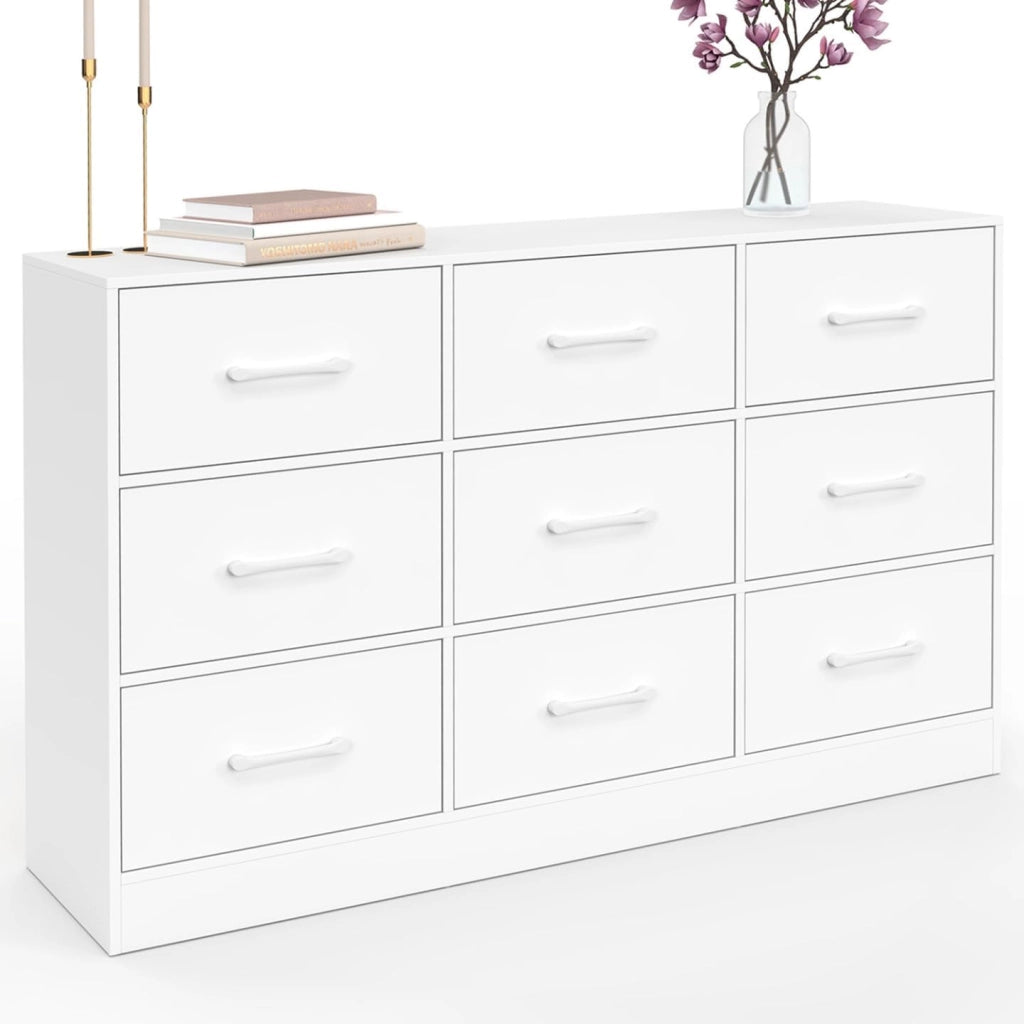 Cassettiera in tessuto a 9 cassetti UPPAH 113 cm mobile contenitore in legno bianco