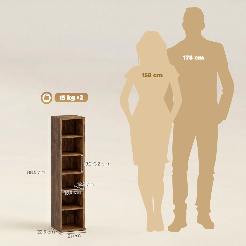 Set 2 Mobili Porta CD con Ripiani Regolabili per 204 CD in Legno, 21x22.5x88.5 cm, Marrone Rustico