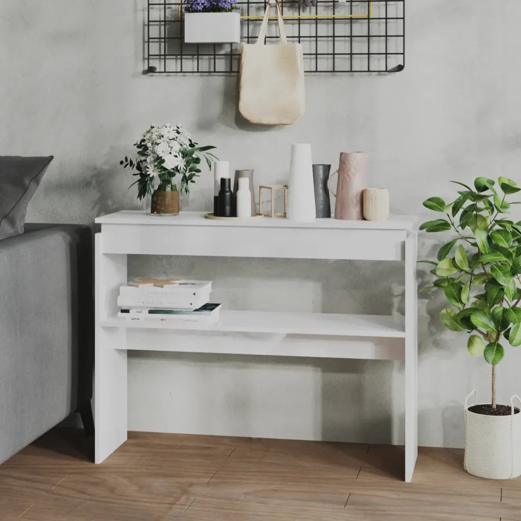 Tavolo Consolle Bianco Lucido 102x30x80 cm in Truciolato cod mxl 9057