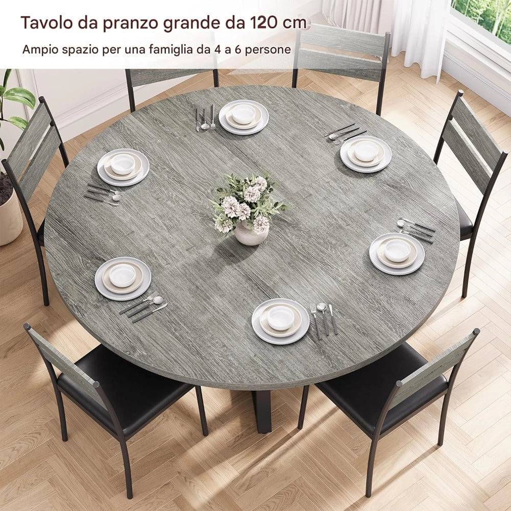 Tavolo per Sala da Pranzo Tondo Grigio con Ripiano Portaoggetti 120x120x76cm