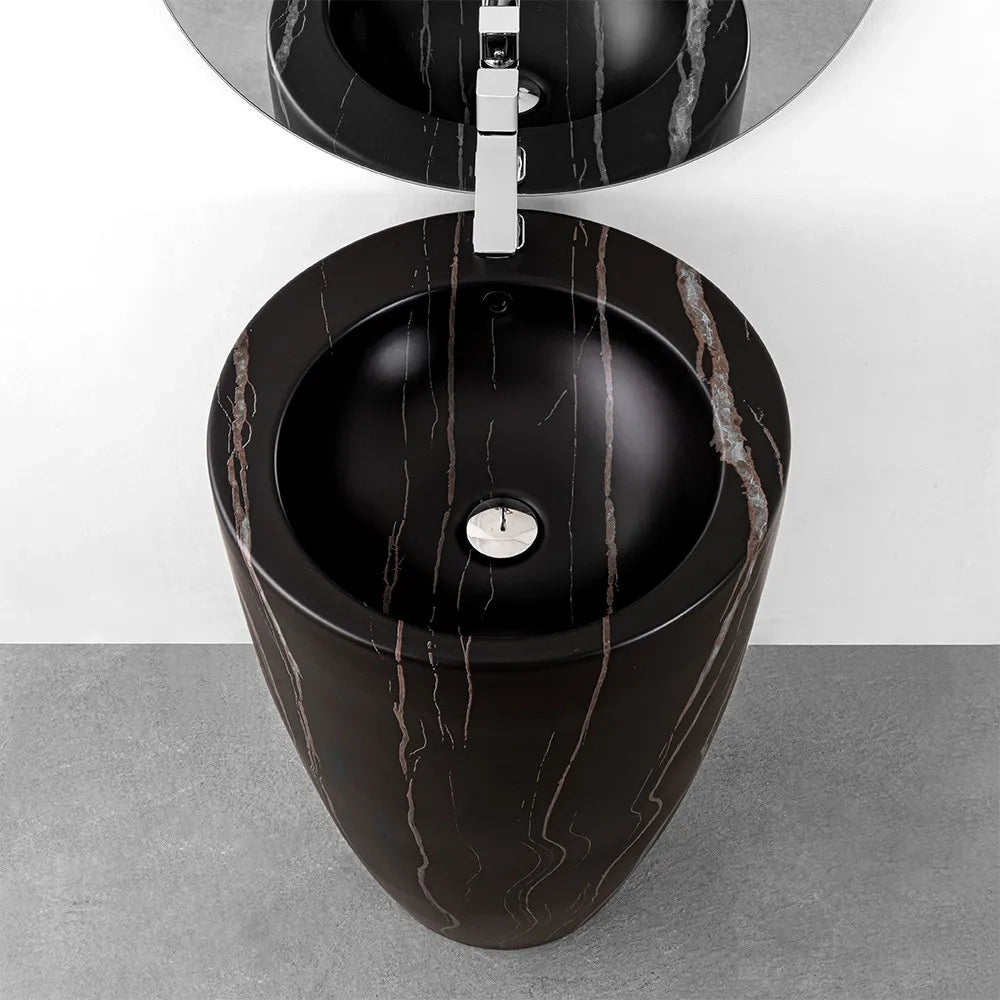 Lavandino freestanding da terra 50x85h cm effetto marmo nero Tokyo