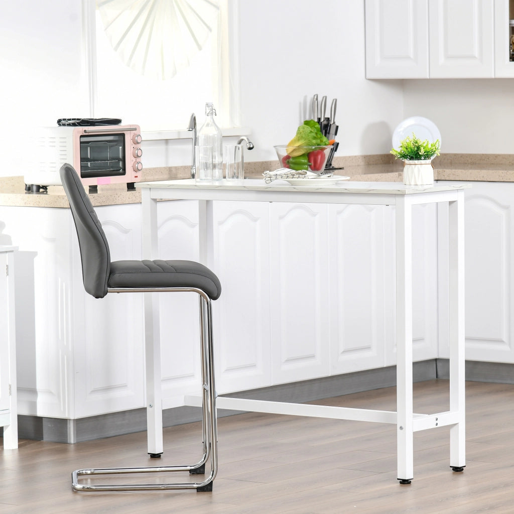 Tavolo da bar ¨C zephmum ¨C bianco, effetto marmo, acciaio, 120x40x100 cm