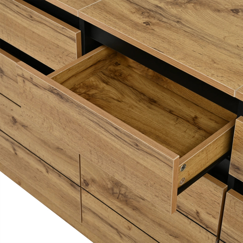 Credenza e madia con 3 cassetti e ripiani regolabili, per soggiorno e ingresso, in truciolare, naturale, 135 × 35 × 70 cm