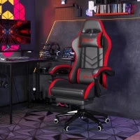 Sedia da Gaming con Altezza Regolabile e Schienale Reclinabile, 65x65x121-129 cm, Nero e Rosso