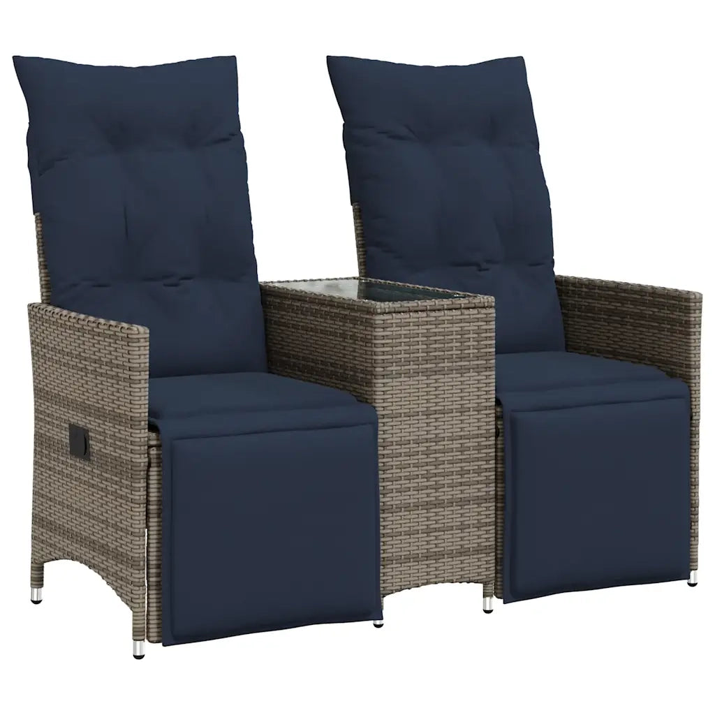 Divano da giardino reclinabile a 2 posti con tavolo grigio in polyrattan 365719