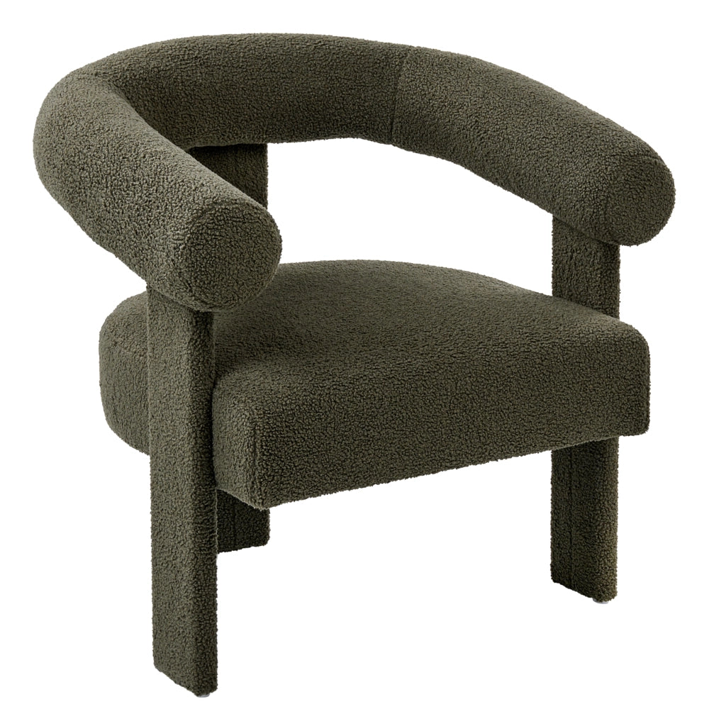 Poltrona da salotto in stile retrò rivestita in bouclé con gambe verdi design retrò gambe in legno per soggiorno