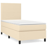 Letto singolo | Letto per adulti | Giroletto a Molle con Materasso Crema 90x190 cm in Tessuto