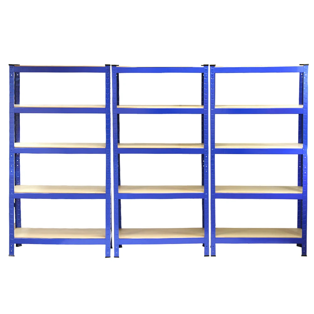 3 Scaffali in Acciaio Senza Bulloni T-Rax Blu Larghi 75cm per Magazzino e Box