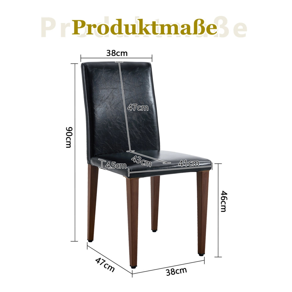 Set di 4 sedie da pranzo in PU nero e metallo effetto noce