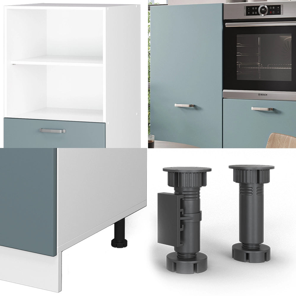 Cucine componibili piccole R-Line Grigio-blu/Bianco 180 cm senza piano di lavoro Vicco