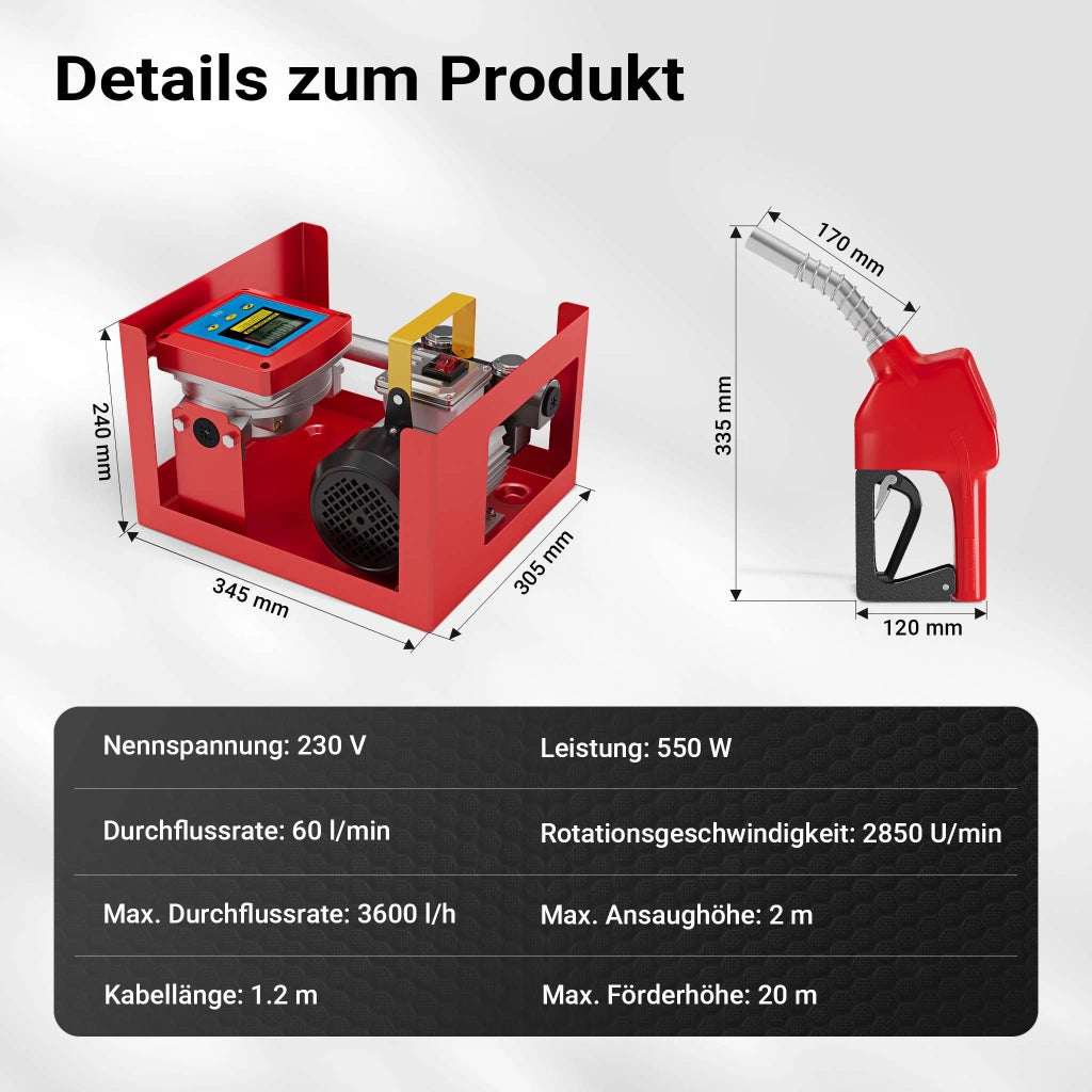 Mini distributore diesel gasolio con pompa autoadescante 230V 550W 60 l/min e pistola erogatrice
