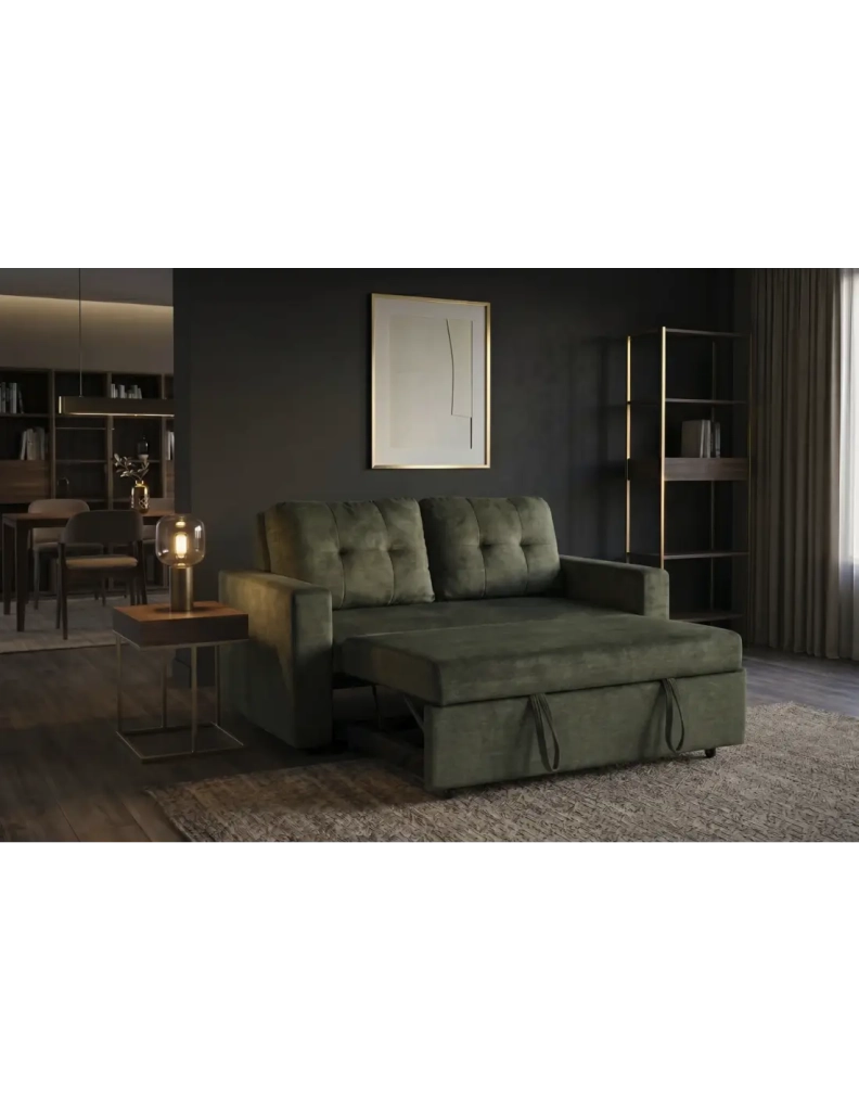 Divano PRESTO convertibile 2 posti in velluto - Verde scuro - 142 x 82 x 86 cm