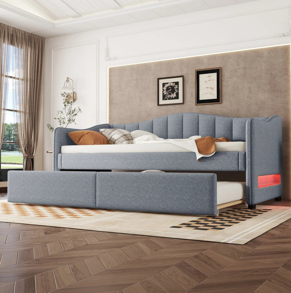 LETTO estraibile 90x200 cm in lino grigio