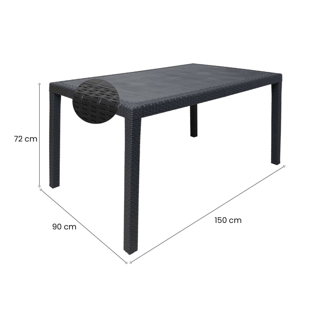 Ariana, Tavolo da Esterno 10 Posti Made in Italy, 90x150x72h cm Nero Antracite
