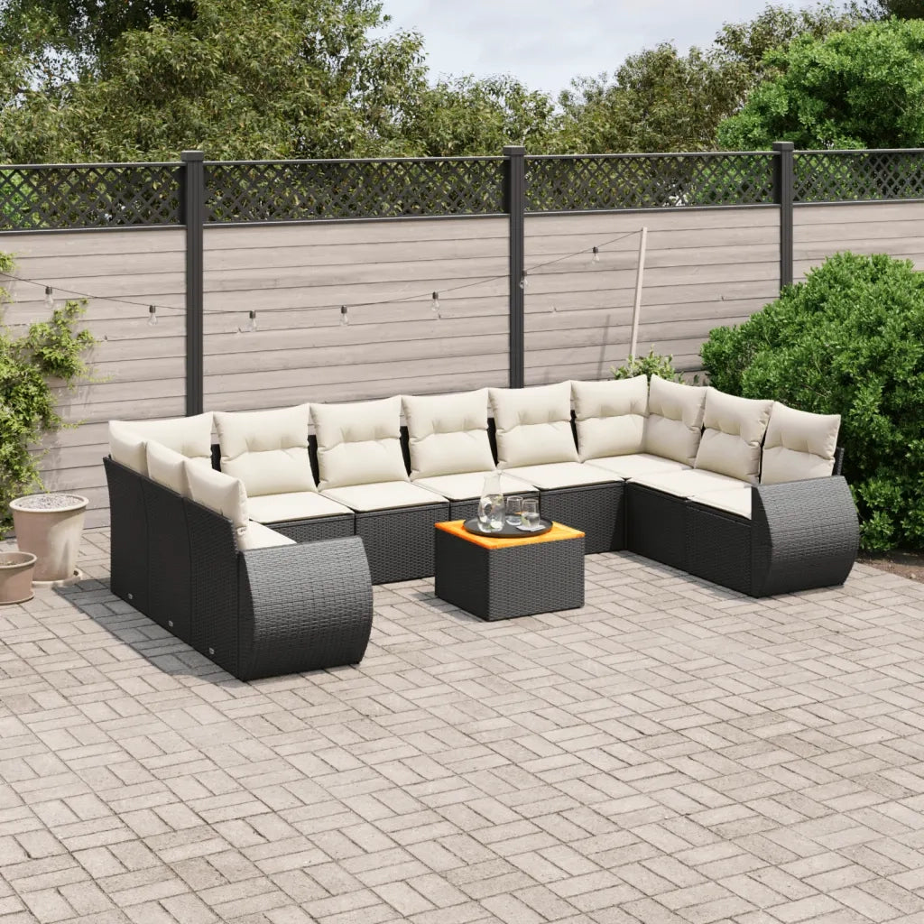 Set Divani da Giardino 11 pz con Cuscini in Polyrattan Nero 3225174