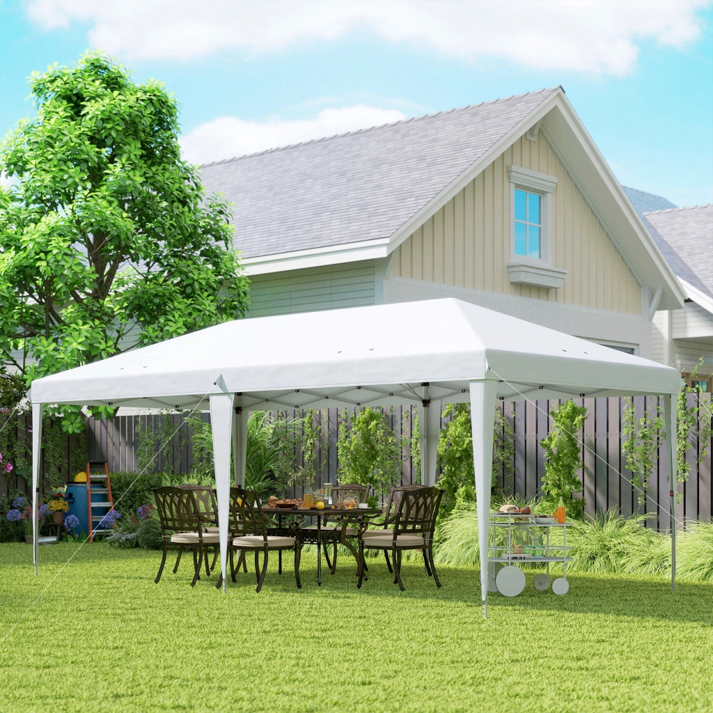 Gazebo da Giardino Pop-up 6x3 m Pieghevole Tendone in Poliestere Oxford Bianco