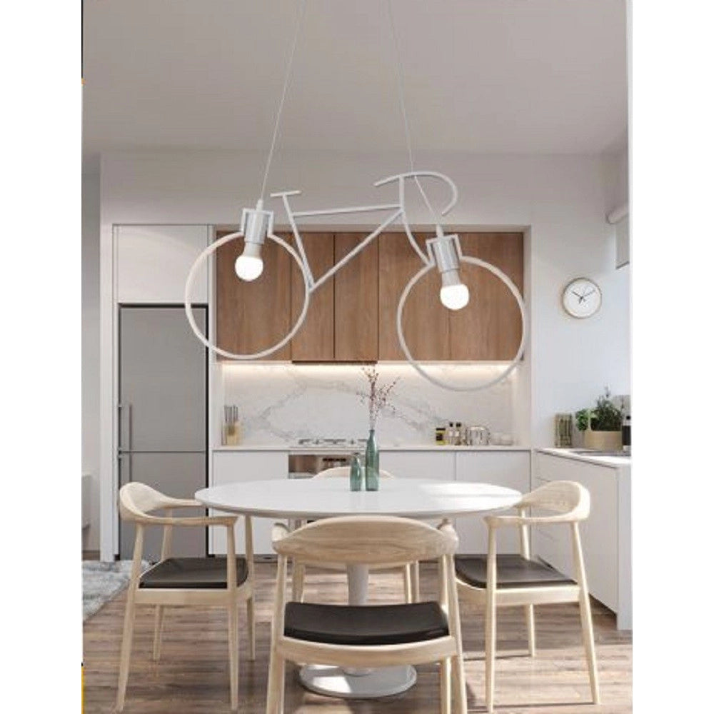 Trade Shop - Lampadario A Sospensione E27 Da Soffitto A Forma Di Bicicletta Lampada Bici A10 - Bianco