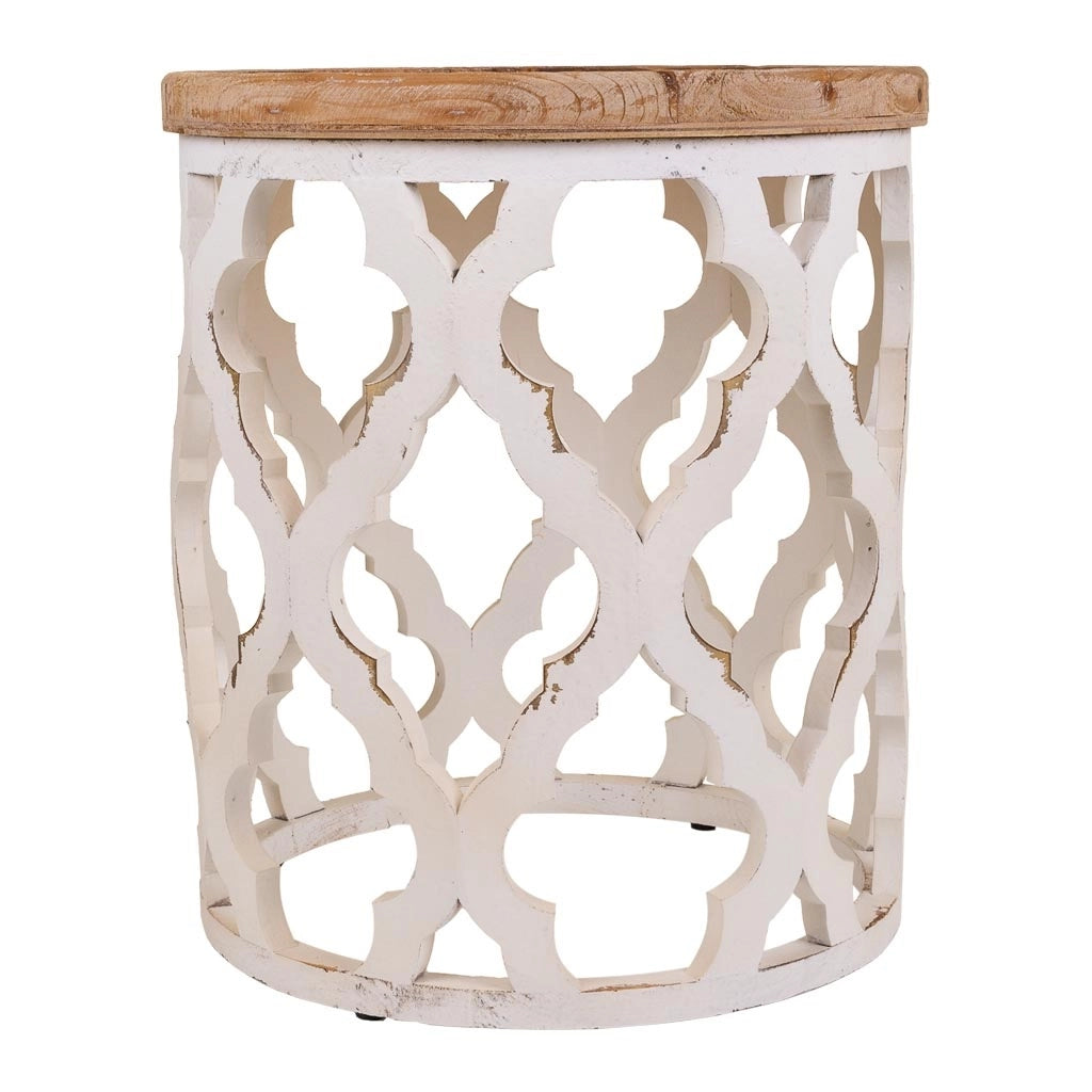 Tavolino in legno intagliato bianco 50x50x56h