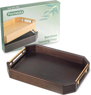 Scatola di bamboo spessa con maniglie in metallo ergonomiche e estetiche, ideale per servire cibi, colazione in camera, tè, caffè, marrone scuro