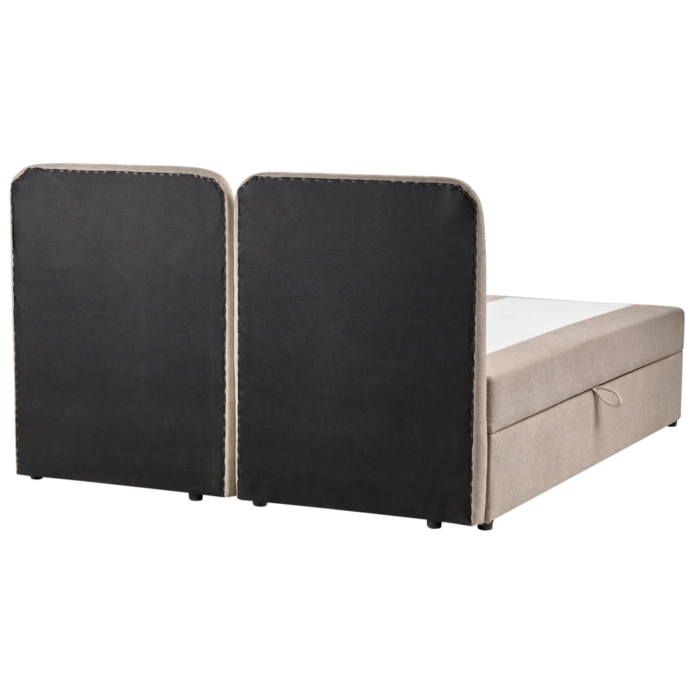Letto matrimoniale con contenitore rivestito in tessuto beige chiaro 160 x 200 cm contenitore sollevabile con testiera idrorepellente