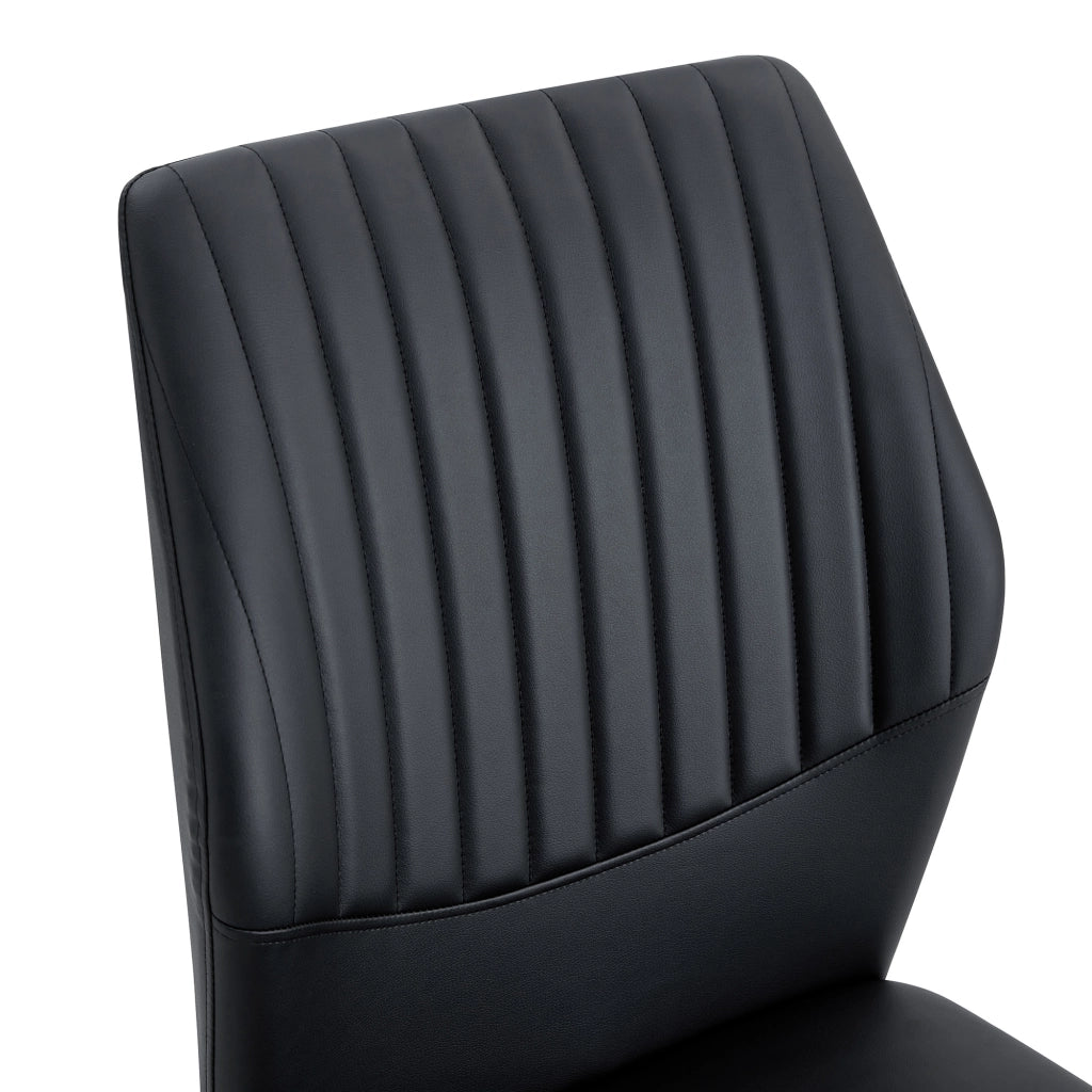 Set di 4 sedie da pranzo; schienale a righe; gambe in metallo; in PU nero e oro