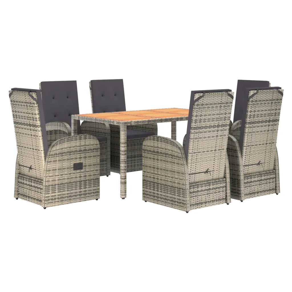 Set da Pranzo da Giardino 7 pz con Cuscini in Polyrattan Grigiocod mxl 101145