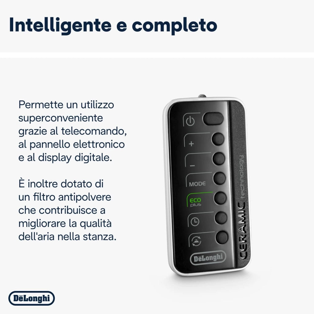 Termoventilatore Ceramico a Torre TCH 8993ER 2400W Display LED Telecomando Funzione Eco Plus Ambienti fino a 70 m³ DeLonghi