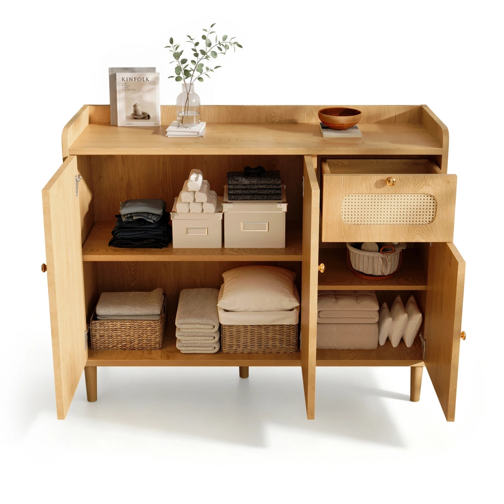 Credenza con 3 ante; 1 cassetto e ripiani regolabili; per soggiorno; in MDF; 120x40x91 cm; rovere