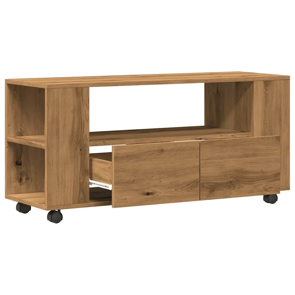 Mobile Porta TV con Ruote-Mobile per TV-Credenza TV Artigianale 102x34,5x43 cm Truciolato