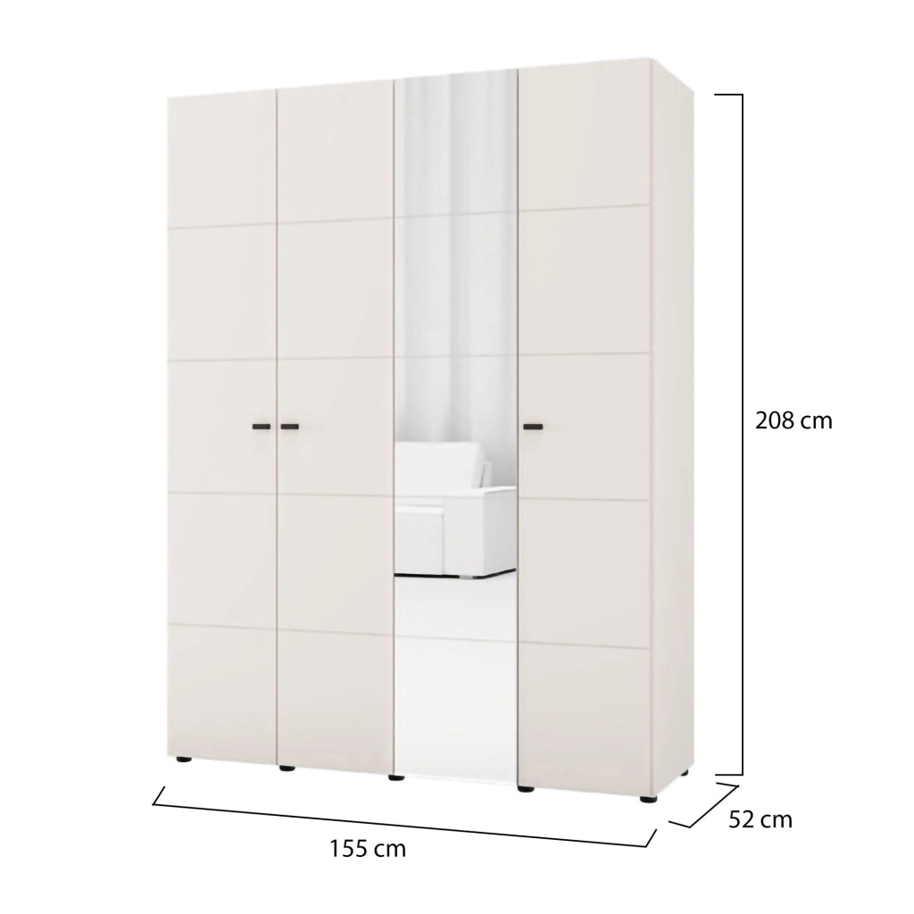 Armadio Camera da Letto Ifrane, Guardaroba Grande Appendiabiti, 155x208h cm Bianco Crema