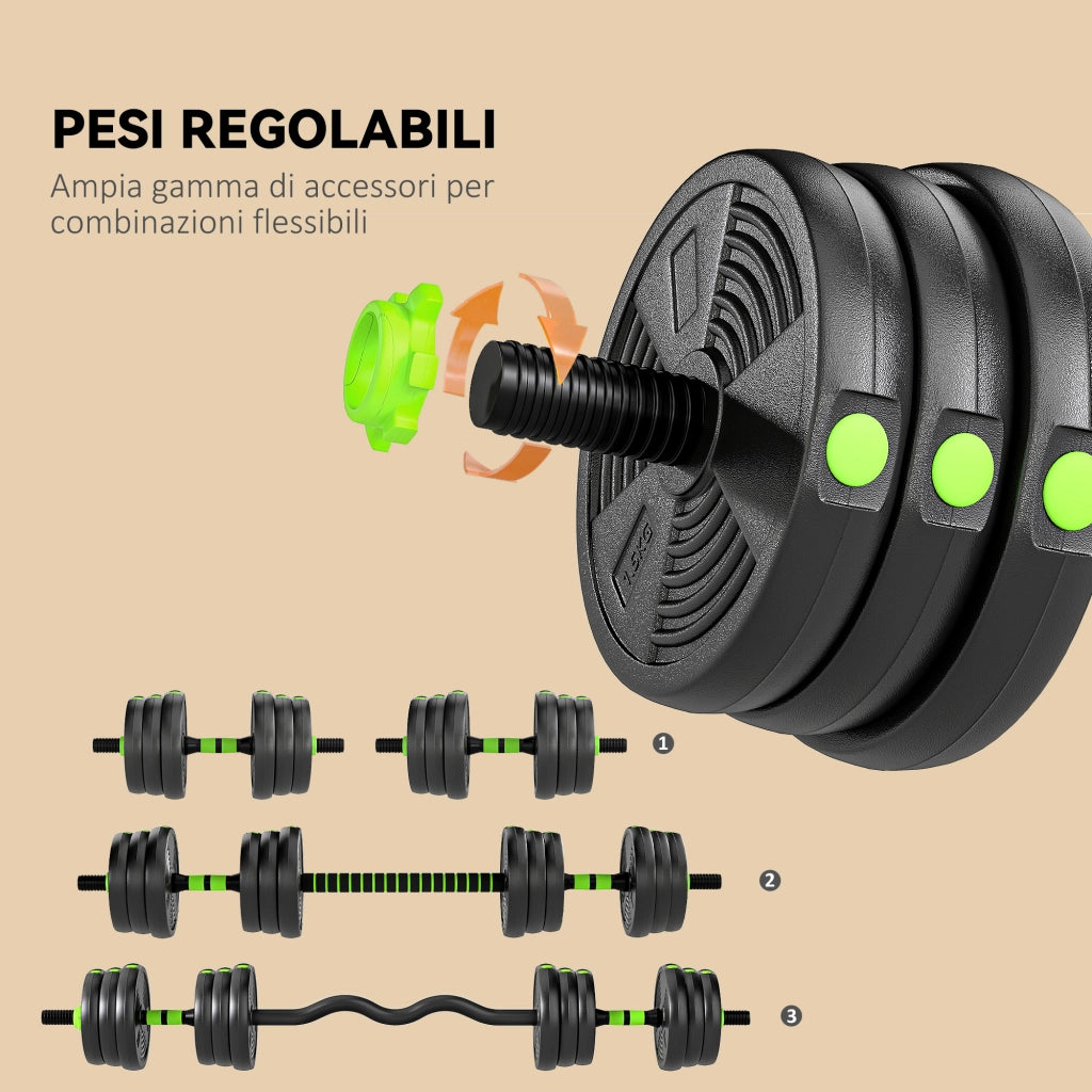 Set Bilanciere con Pesi 3 in 1 da 16 Dischi 140x20x20 cm con Impugnatura Antiscivolo Verde